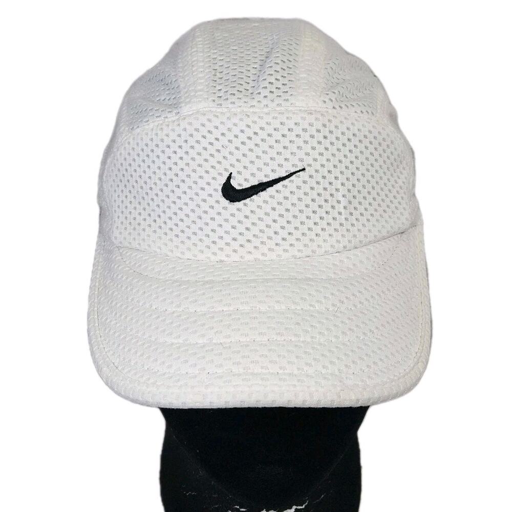 Vintage Nike White Mesh Running Hat Adjustable Cap NikeFIT Breathable